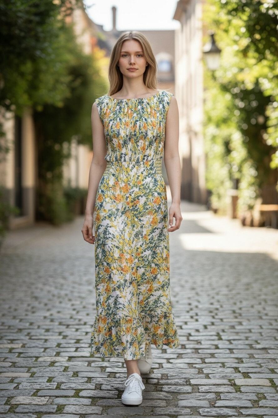 Sachin & Babi Floral Pleated Bow Back Midi Dress Size 6 Wedding Guest - Picture 1 of 12